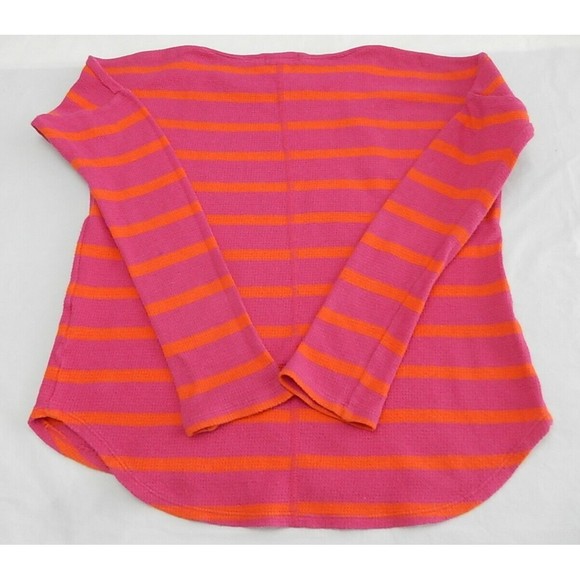 Old Navy Girls Top Sz M-8 Long Sleeve Pullover Striped Waffle Knit Boat Neck - Picture 2 of 4